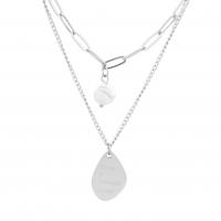 Titanium Steel Jewelry Necklace, with Plastic Pearl, Double Layer & Unisex, silver color Approx 50 cm 