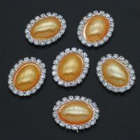 Imitation Pearl Plastic Cabochons, Brass, with Plastic Pearl, Oval, with rhinestone, yellow, 10-16mm 