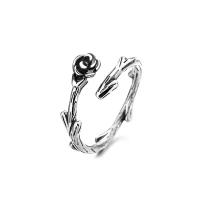 Brass Cuff Finger Ring, Flower, plated, Adjustable & for woman, silver color, 17mm 