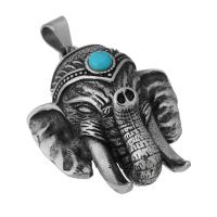 Stainless Steel Animal Pendants, 316 Stainless Steel, with turquoise, Elephant, fashion jewelry & DIY & Unisex & blacken, black Approx 7mm 