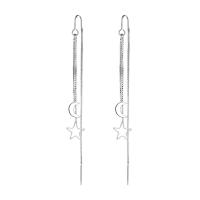 Brass Thread Through Earrings, Moon and Star, platinum color plated, fashion jewelry, platinum color, 8mm,10mm mm 