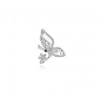 Латунное кольцо с стразами, Латунь, бабочка, плакирован серебром, регулируемый & Женский & со стразами, размер:6-8, продается PC