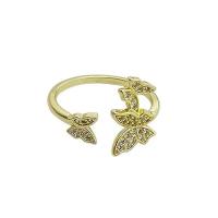 Rhinestone Brass Finger Ring, Butterfly, gold color plated & for woman & with rhinestone, US Ring 
