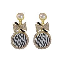 Zinc Alloy Rhinestone Drop Earring, with Plastic Pearl, Bowknot, gold color plated, for woman & with rhinestone 