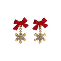 Zinc Alloy Rhinestone Drop Earring, Snowflake, gold color plated, for woman & with rhinestone, red 