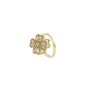 Rhinestone Brass Finger Ring, Four Leaf Clover, plated, for woman & with rhinestone US Ring 