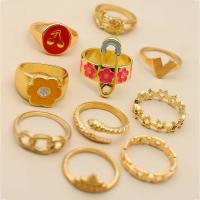 Zink-Legierung Ring Set, Zinklegierung, goldfarben plattiert, 10 Stück & für Frau & Emaille, Größe:5.5-8, verkauft von setzen