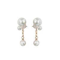 Cubic Zirconia Micro Pave Sterling Silver Earring, 925 Sterling Silver, with Plastic Pearl, plated, micro pave cubic zirconia & for woman 