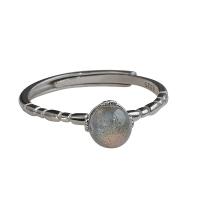 Sterling Silver Finger Ring, 925 Sterling Silver, with Moonstone, platinum color plated, Adjustable & for woman 