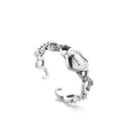 Sterling Silver Finger Ring, 925 Sterling Silver, platinum color plated, with letter pattern & for woman 