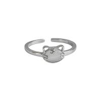 925 Sterling Silver Cuff Finger Ring, Tiger, platinum color plated, Adjustable & for woman 