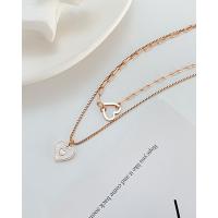 Stainless Steel Jewelry Necklace, 304 Stainless Steel, with 2.36inch extender chain, Heart, Vacuum Ion Plating, Double Layer & for woman, rose gold color, 12mm Approx 15.75 Inch 