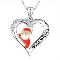 Rhinestone Zinc Alloy Necklace, Heart, Christmas jewelry & enamel & with rhinestone, mixed colors 