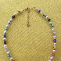 Lampwork Jewelry Necklace, with Titanium Steel & Freshwater Pearl, Evil Eye, for woman, mixed colors Approx 45 cm 