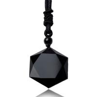 Obsidian Necklace, with Polyester Cord, Hexagon, Unisex Approx 45 cm 