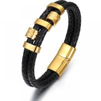 leather cord Bangle, with 304 Stainless Steel, for man, mixed colors .5 cm 