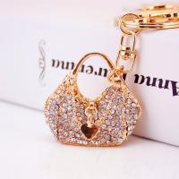 Zinc Alloy Key Clasp, with Czech Rhinestone, Handbag, high quality plated, fashion jewelry & Unisex, golden 
