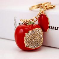 Zinc Alloy Key Clasp, with Czech Rhinestone, Apple, high quality plated, fashion jewelry & Unisex & enamel, red 