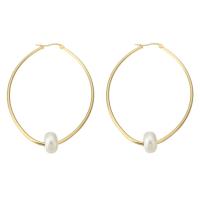 Stainless Steel Hoop Earring, 316 Stainless Steel, with ABS Plastic Pearl, Vacuum Plating, 6 pieces & fashion jewelry & for woman, golden, 80mm, 6/PC 