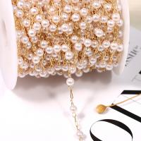 Brass Beading Chains, with Plastic Pearl, 14K gold plated, DIY, 5mmu300114mmu30012mm 