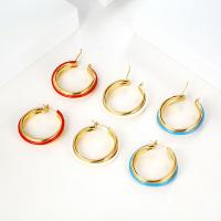 Brass Hoop Earring, sterling silver post pin, Donut, gold color plated, for woman & enamel 32mm 