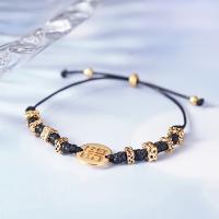 Brass Bracelets, with leather cord, Unisex & anti-fatigue, golden Approx 7.5 Inch 