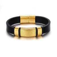 Leather Bracelet, with Titanium Steel, Vacuum Ion Plating, for man 10mm Approx 8.66 Inch 