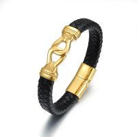 Leather Bracelet, with Titanium Steel, Vacuum Ion Plating, vintage & for man Approx 8.46 Inch 