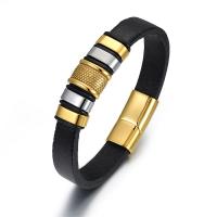 Leather Bracelet, with Titanium Steel, Vacuum Ion Plating, vintage & for man 15mm Approx 8.27 Inch 