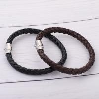 PU Leather Bracelet, with Zinc Alloy, silver color plated, with magnetic & for man .27 Inch 