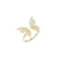 Cubic Zirconia Micro Pave Brass Finger Ring, Butterfly, gold color plated, Korean style & adjustable & micro pave cubic zirconia & for woman, US Ring 