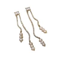 Zink Legierung Strass Tropfen Ohrring, Zinklegierung, mit Kunststoff Perlen, goldfarben plattiert, für Frau & mit Strass, 80mm, verkauft von Paar