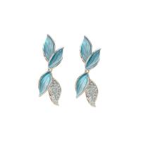 Zinc Alloy Rhinestone Drop Earring, Leaf, gold color plated, for woman & with rhinestone 