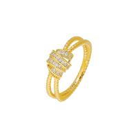Латунное кольцо с стразами, Латунь, плакирован золотом, регулируемый & Женский & со стразами, размер:6-8, продается PC