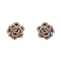 Zinc Alloy Rhinestone Stud Earring, Flower, plated, for woman & with rhinestone, 15mm 
