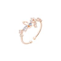 Cubic Zirconia Micro Pave Brass Finger Ring, Flower, rose gold color plated, Korean style & adjustable & micro pave cubic zirconia & for woman, US Ring 