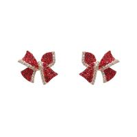Zinc Alloy Rhinestone Stud Earring, Bowknot, gold color plated, for woman & with rhinestone 