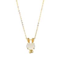 Natural Jade Necklace, 925 Sterling Silver, with Hetian Jade, Rabbit, gold color plated, for woman Approx 15.74 Inch 