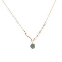 Natural Jade Necklace, 925 Sterling Silver, with Shell Pearl & Hetian Jade, gold color plated, for woman Approx 15.74 Inch 