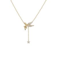 Cubic Zircon Micro Pave Sterling Silver Necklace, 925 Sterling Silver, Fairy, gold color plated, micro pave cubic zirconia & for woman Approx 15.15 Inch 