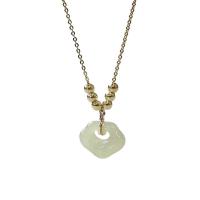 Natural Jade Necklace, 925 Sterling Silver, with Hetian Jade, plated, for woman Approx 15.74 Inch 