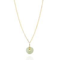 Natural Jade Necklace, 925 Sterling Silver, with Hetian Jade, Donut, gold color plated, for woman Approx 15.74 Inch 