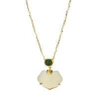 Natural Jade Necklace, 925 Sterling Silver, with Hetian Jade & Jasper Stone, gold color plated, for woman Approx 15.74 Inch 