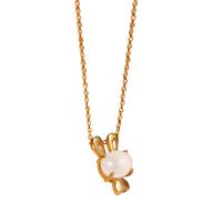 Natural Jade Necklace, 925 Sterling Silver, with Hetian Jade, Rabbit, gold color plated, for woman Approx 15.74 Inch 