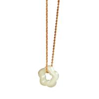 Natural Jade Necklace, 925 Sterling Silver, with Hetian Jade, Flower, gold color plated, for woman Approx 15.74 Inch 