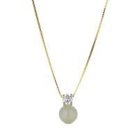 Natural Jade Necklace, 925 Sterling Silver, with Hetian Jade, gold color plated, for woman & with rhinestone Approx 15.74 Inch 