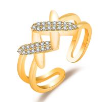 Brass Cuff Finger Ring, plated, Adjustable & micro pave cubic zirconia & for woman 