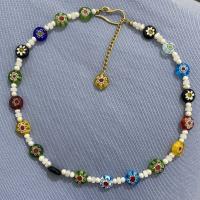 Lampwork Jewelry Necklace, with 925 Sterling Silver & Titanium Steel & Freshwater Pearl, for woman, mixed colors 