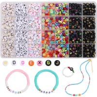 Acryl Alphabet Perlen, flache Runde, plattiert, DIY, gemischte Farben, 4x7mm, 1400PCs/Box, verkauft von Box
