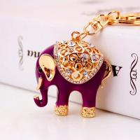 Zinc Alloy Key Clasp, with Czech Rhinestone, Elephant, high quality plated, fashion jewelry & Unisex & enamel, purple 